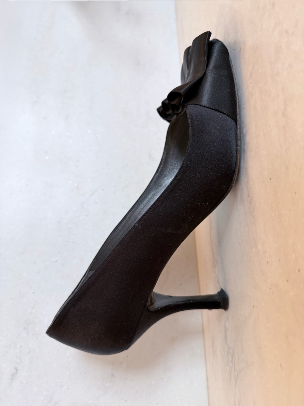 Stuart Weitzman Black Satin Bow-Accent Pumps